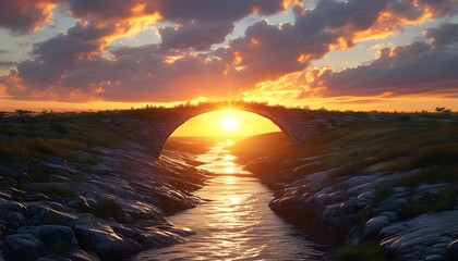 Symbolic Sunset Over Dramatic Chasm Creating a Bridge Between Two Worlds