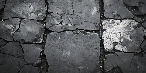 Canvas Print - Cracked pavement with a weathered texture.