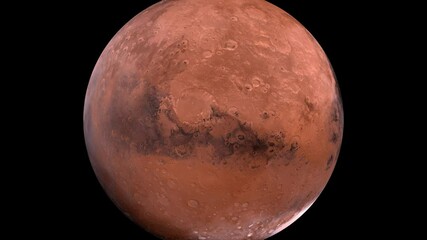 Wall Mural - animation in 4k of mars isolated on black background.