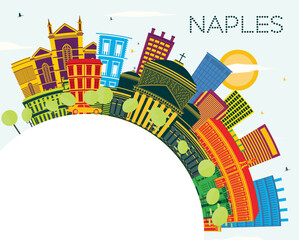 Poster - Naples Italy City Skyline with Color Buildings, Blue Sky and copy space. Business Travel and Tourism Concept with Modern Architecture. Naples Cityscape with Landmarks.