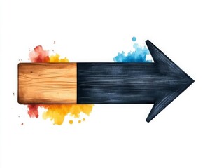 Wall Mural - Black directional arrow pointing right flat design top view signage theme watercolor Splitcomplementary color scheme