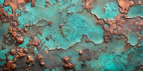 Wall Mural - Textured surface with turquoise and copper patina.