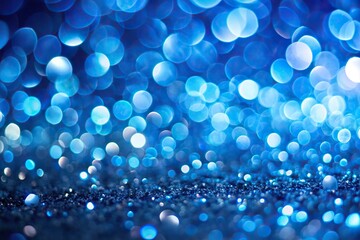 Extreme close-up abstract background with blue bokeh defocused lights