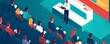 © SteadFast - Presenter at scientific conference speaking to audience flat design top view academic setting theme animation vivid