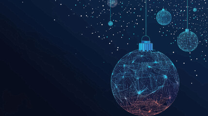 Poster - New Year Ball in Starry Sky: Wireframe Vector Christmas Ornament with Celestial Elements, Minimalist SVG Concept for Holiday Design