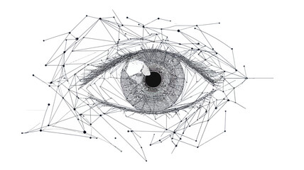 Poster - low poly wireframe eye with abstract geometric mesh in minimalist svg vector style - digital technol