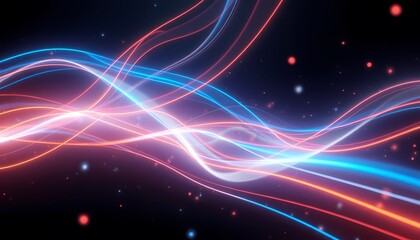 Energetic Web of Glowing Blue and Orange Light Lines with Floating Particles in Futuristic Digital Art