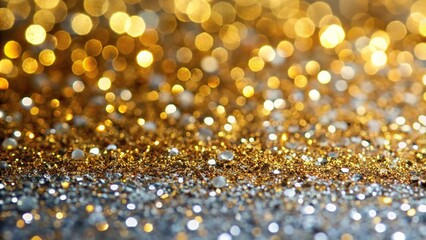 Wall Mural - Extreme close-up of glitter flying, gold and silver texture background