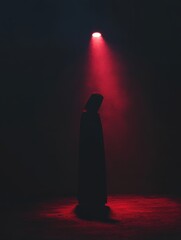 Aufkleber - In a darkened space, a mysterious figure is illuminated by a single red spotlight, creating an intense and suspenseful feeling. Generative AI