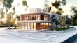 © Business Pics - vision of architecture of a 3d model house project with blueprint