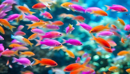 Wall Mural - Vibrant pet fish gracefully swimming in a colorful aquarium