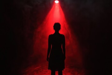 Aufkleber - The atmosphere is thick with tension as a lone figure faces a beam of red light in a dimly lit space, creating an eerie mood. Generative AI