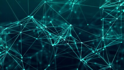 Fototapete - Abstract background with connecting dots and lines. Distribution of triangular shapes in space. Network connection structure. Data transfer in a network connection. Data technology
