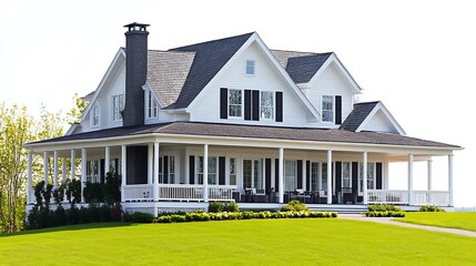 Wall Mural - White House with Porch and Green Lawn