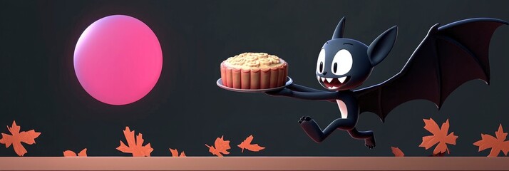 Sticker - Cute Cartoon Bat Carrying a Pie