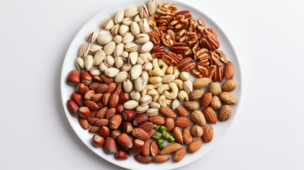 Wall Mural - A plate of nuts with almonds, cashews, peanuts, and walnuts