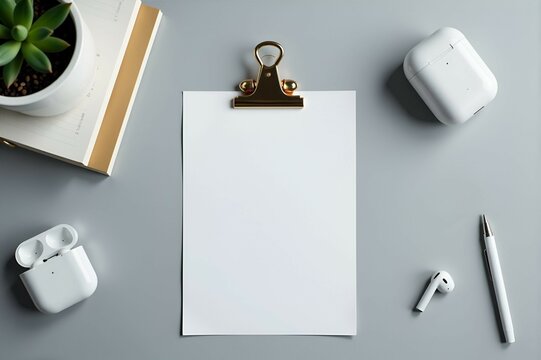 There is a white clipboard that has a piece of paper resting on it