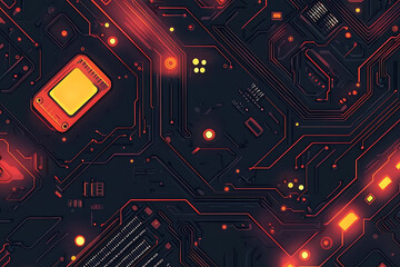 Poster - Abstract circuit board design with glowing elements, emphasizing technology and innovation.