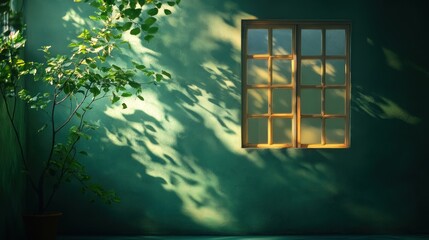 Wall Mural - A serene interior with a window and a plant casting soft shadows.