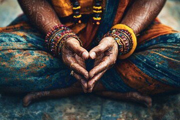 a devoted individual kneels in a sacred space, hands joined in prayer and eyes shut, embodying profo