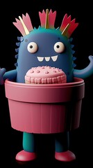 Canvas Print - Funny Monster Holding a Cake in a Pot