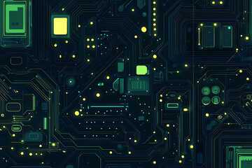 Poster - Abstract digital circuit board design with glowing elements and intricate patterns.