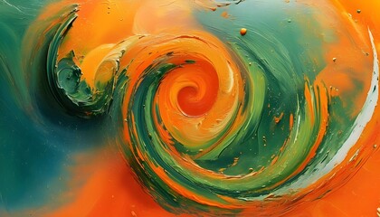 Wall Mural - Vibrant Fusion of Green and Orange Paint Swirls Symbolizing Creative Energy and Artistic Expression