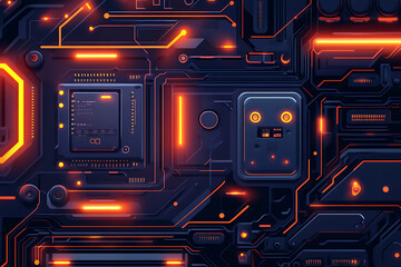 Poster - Abstract digital circuit board with glowing elements, representing technology and innovation.