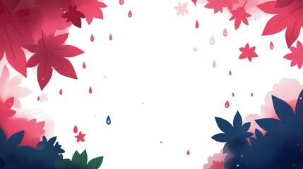 Wall Mural - Abstract Floral Background with Falling Leaves and Raindrops