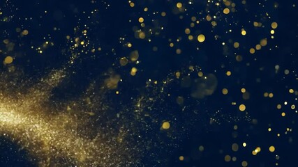 Poster - Golden particles are flowing on a dark background. This abstract animation is a perfect fit for luxury, celebration or award videos