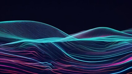 Poster - Colorful abstract waves flow against a black background, creating a dynamic visual suitable for themes related to technology, communication, and the internet