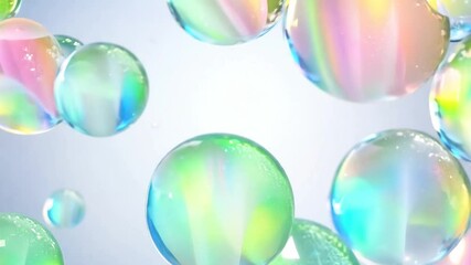 Poster - Soap bubbles are slowly floating upwards creating an abstract pattern. They are iridescent and reflecting light in different colors