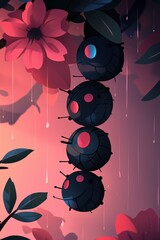 Poster - Floating Black Spheres in a Pink Sky