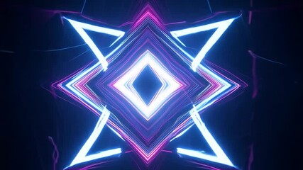 Poster - Neon lights are forming geometrical shapes, blinking and changing. Purple and blue colors are flashing on a dark background