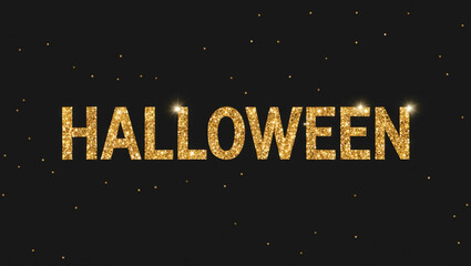 Wall Mural - halloween 2024 word lettering with glitter gold shining effect on plain black background