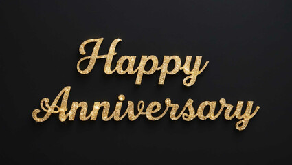 Wall Mural - happy anniversary word lettering with glitter gold shining effect on plain black background