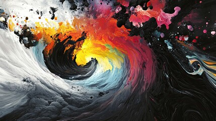 Poster - Abstract Swirling Paint with Black, White, Red, and Yellow Colors