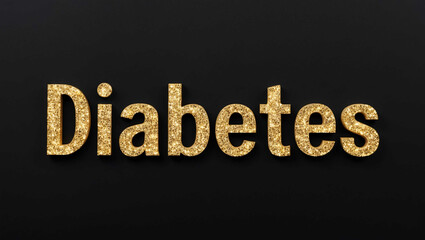 diabetes word lettering with glitter gold shining effect on plain black background