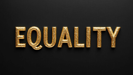 Poster - equality word lettering with glitter gold shining effect on plain black background