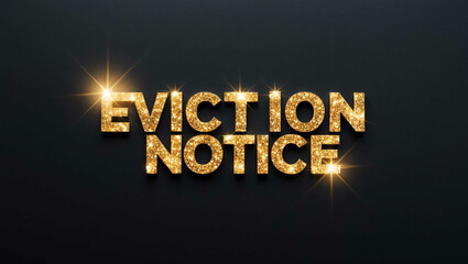 eviction notice word lettering with glitter gold shining effect on plain black background