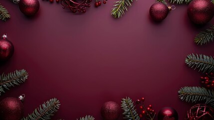 Wall Mural - A red background with a Christmas tree and red ornaments