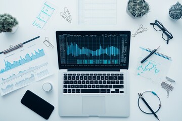 Poster - a desktop view featuring a laptop displaying stock market data, with the screen highlighting dividen