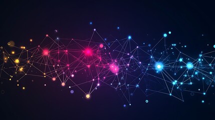 Aufkleber - Abstract digital network with glowing nodes and lines on dark background.