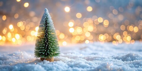 Festive mini tree with snow and soft bokeh lights