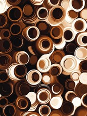 Aufkleber - The artwork showcases an intricate arrangement of overlapping coffee cup rings in rich brown shades, forming a dynamic organic pattern. Generative AI