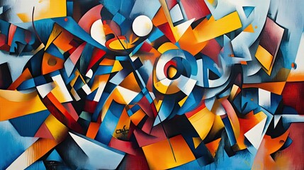 Poster - Abstract Painting with Geometric Shapes and Vibrant Colors
