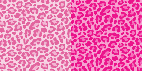 abstract pink leopard seamless pattern set. animal skin camouflage background design. bright vector 