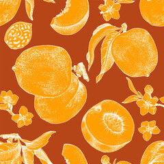 Wall Mural - Peaches seamless pattern vector illustration