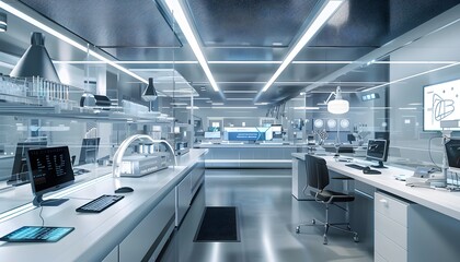 Poster - Modern laboratory interior featuring advanced technology and sleek design for scientific research and innovation.