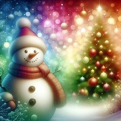 Festive Christmas Background with Tree, Red Baubles, and Twinkling Lights